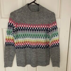 Ann Taylor high neck gray sweater with colored cubes size XSP fits like small